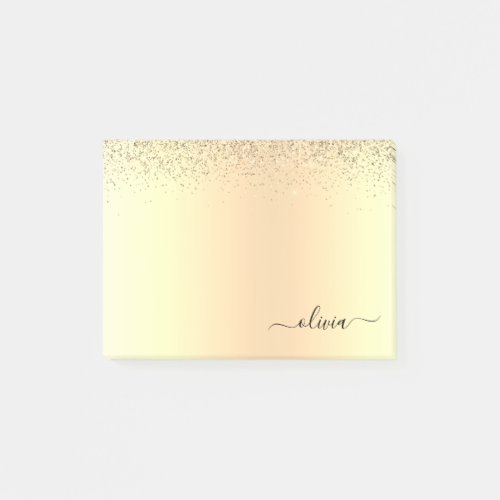Gold Glitter Girly Luxury Modern Monogram Name Post_it Notes