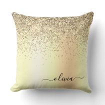 Gold Glitter Girly Luxury Modern Monogram Name Throw Pillow