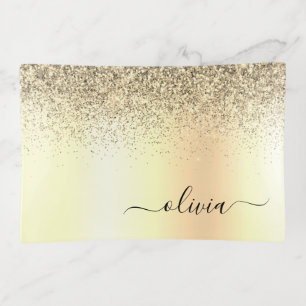 Gold Glitter Girly Luxury Modern Monogram Name Trinket Tray