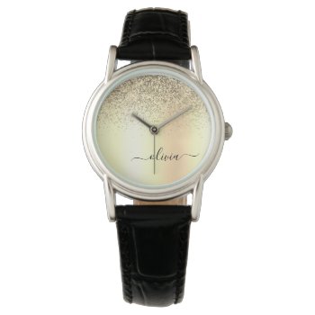 Gold Glitter Girly Luxury Modern Monogram Name Watch by Hot_Foil_Creations at Zazzle