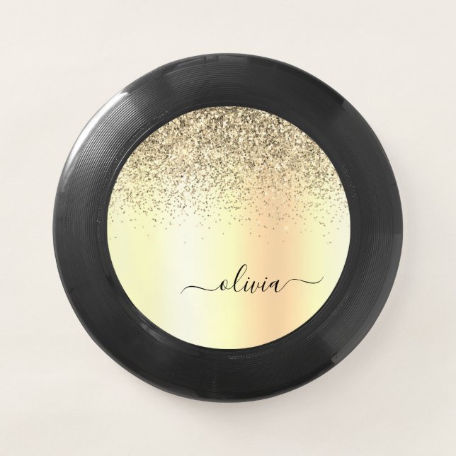 Gold Glitter Girly Luxury Modern Monogram Name Wham-O Frisbee (Front)