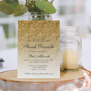 Gold Glitter Glam Bat Mitzvah Invitation