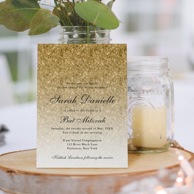 Gold Glitter Glam Bat Mitzvah Invitation (Creator Uploaded)