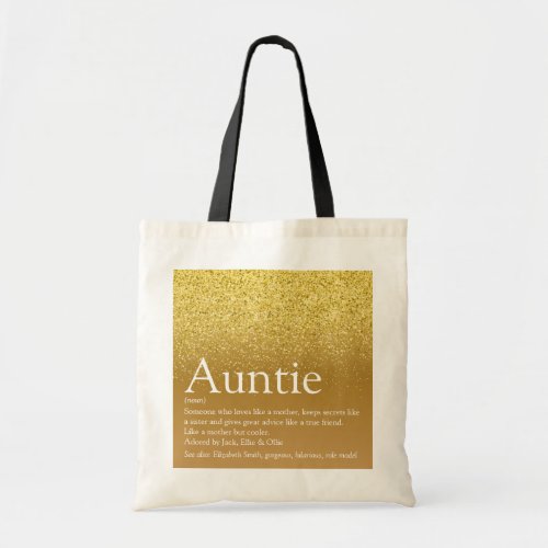 Gold Glitter Glam Best Ever Aunt Auntie Definition Tote Bag