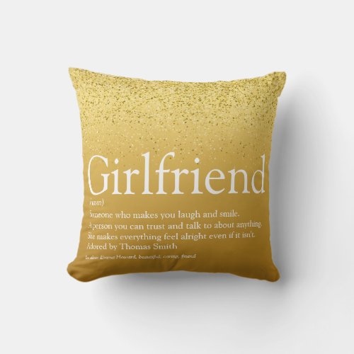 Gold Glitter Glam Best Girlfriend Ever Definition Throw Pillow