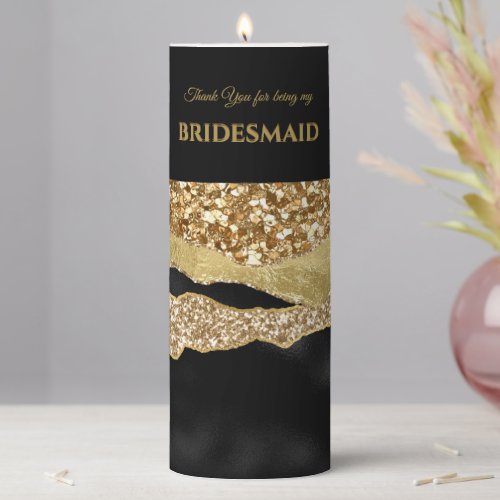 Gold glitter glam black bridal party Bridesmaid  Pillar Candle