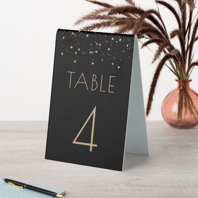 Gold Glitter Glam Black Wedding Number Table Tent (In SItu (Table))