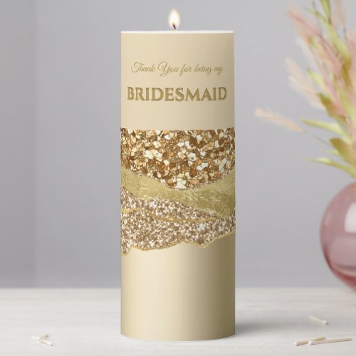 Gold glitter glam bridal party Bridesmaid thanks Pillar Candle