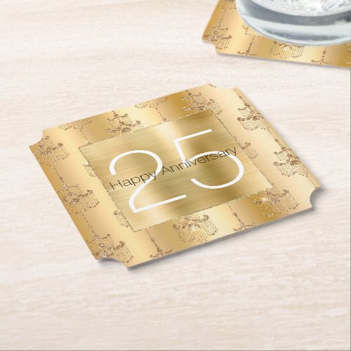 Gold Glitter Glam Chandeliers Anniversary Paper Coaster