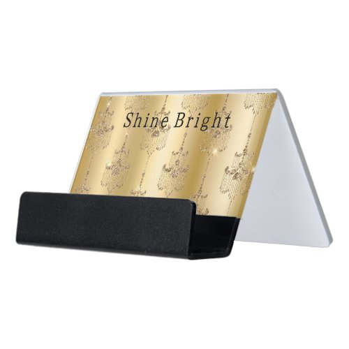 Gold Glitter Glam Chandeliers  Desk Business Card Holder