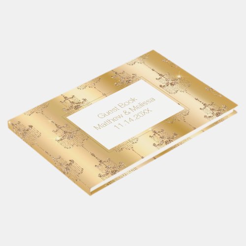 Gold Glitter Glam Chandeliers  Wedding Guest Book