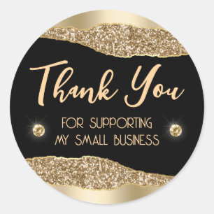 Gold Glitter Glam Edge & Diamonds Small Business Classic Round Sticker