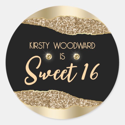 Gold Glitter Glam Edge  Diamonds Sweet 16 Classic Round Sticker