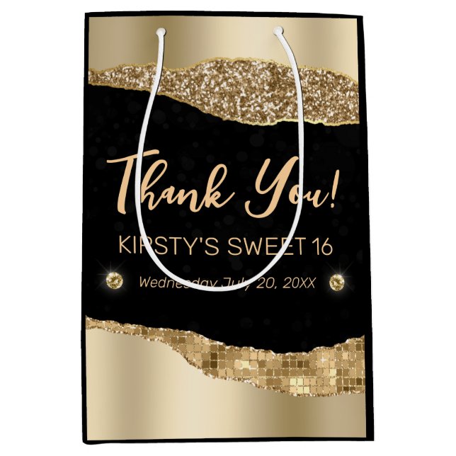 Gold Glitter Glam Edge & Diamonds Sweet 16  Medium Gift Bag (Front)