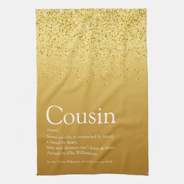Gold Glitter Glam Fun Best Ever Cousin Definition Kitchen Towel (Vertical)