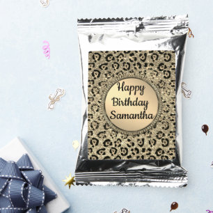 Gold Glitter Glam Leopard Print Personalized Coffee Drink Mix