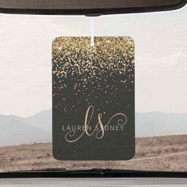 Gold Glitter Glam Monogram Name Air Freshener (Creator Uploaded)