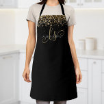 Gold Glitter Glam Monogram Name Apron<br><div class="desc">Glam Gold Glitter Elegant Monogram Apron. Easily personalize this trendy chic apron design featuring elegant gold sparkling glitter on a black background. The design features your handwritten script monogram with pretty swirls and your name.</div>