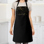 Gold Glitter Glam Monogram Name Apron<br><div class="desc">Create your own personalized black and gold diamond sparkle apron with your custom modern handwritten script name.</div>