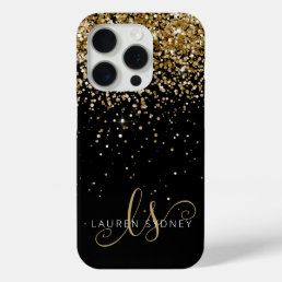 Gold Glitter Glam Monogram Name iPhone 15 Pro Case