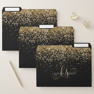 Gold Glitter Glam Monogram Name File Folder