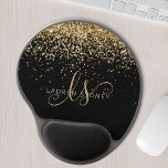 Gold Glitter Glam Monogram Name Gel Mouse Pad<br><div class="desc">Glam Gold Glitter Elegant Monogram Gel Mouse Pad. Easily personalize this trendy chic gel mouse pad design featuring elegant gold sparkling glitter on a black background. The design features your handwritten script monogram with pretty swirls and your name.</div>