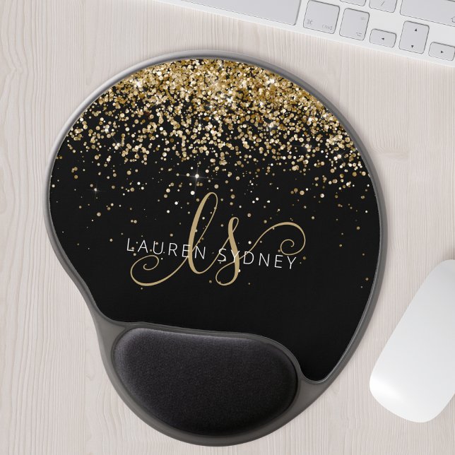 Gold Glitter Glam Monogram Name Gel Mouse Pad (Creator Uploaded)