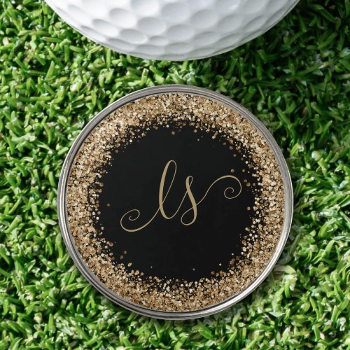 Gold Glitter Glam Monogram Name Golf Ball Marker