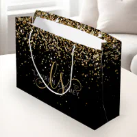 Black gold glitter drips sparkle glam wrapping paper, Zazzle