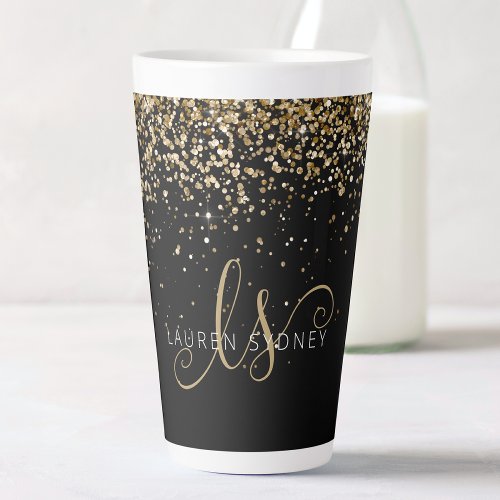 Gold Glitter Glam Monogram Name Latte Mug