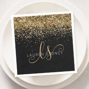 Gold Glitter Glam Monogram Name Napkins