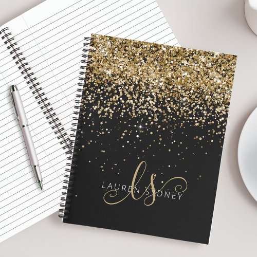Gold Glitter Glam Monogram Name Notebook