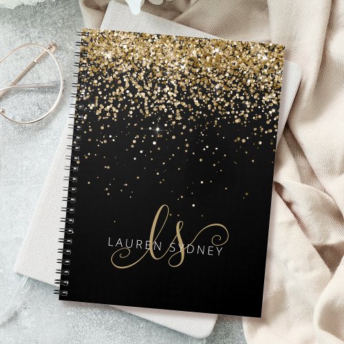 Gold Glitter Glam Monogram Name Notebook