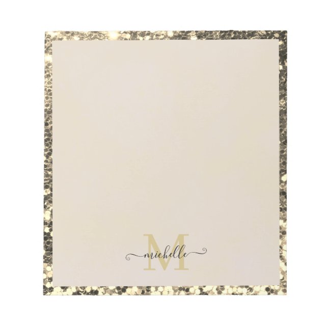 Gold Glitter Glam Monogram Name Notepad (Front)