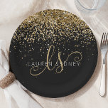 Gold Glitter Glam Monogram Name Paper Plates<br><div class="desc">Glam Gold Glitter Elegant Monogram Paper Plate. Easily personalize this trendy chic paper plate design featuring elegant gold sparkling glitter on a black background. The design features your handwritten script monogram with pretty swirls and your name.</div>