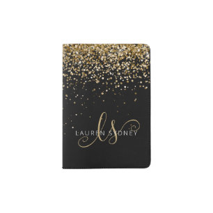 Gold Glitter Glam Monogram Name Passport Holder