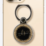 Gold Glitter Glam Monogram Name Phone Ring Stand<br><div class="desc">Glam Gold Glitter Elegant Monogram Phone Ring Stand. Easily personalize this trendy chic phone ring stand design featuring elegant gold sparkling glitter on a black background. The design features your handwritten script monogram with pretty swirls and name.</div>