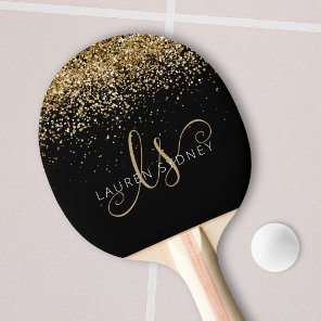 Gold Glitter Glam Monogram Name Ping Pong Paddle