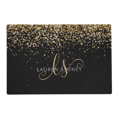 Gold Glitter Glam Monogram Name Placemat