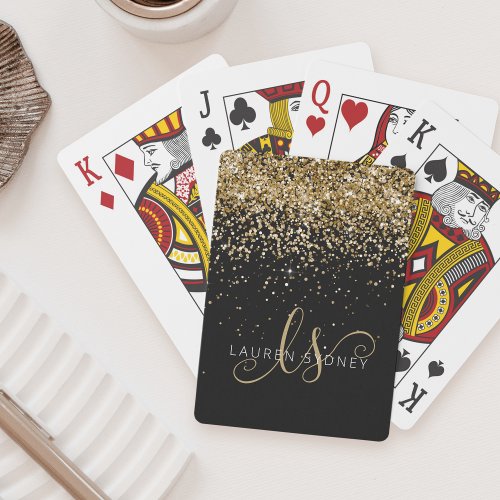 Gold Glitter Glam Monogram Name Playing Cards