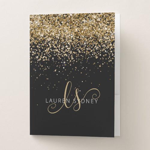 Gold Glitter Glam Monogram Name Pocket Folder