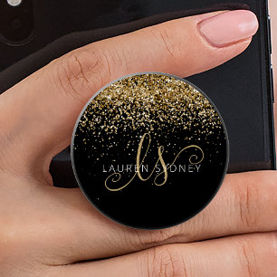 Gold Glitter Glam Monogram Name PopSocket