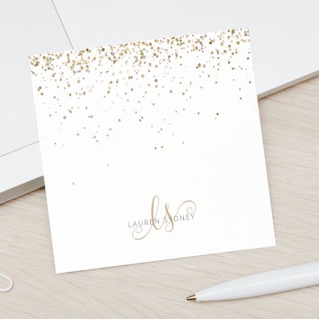 Gold Glitter Glam Monogram Name Post-it Notes (Creator Uploaded)