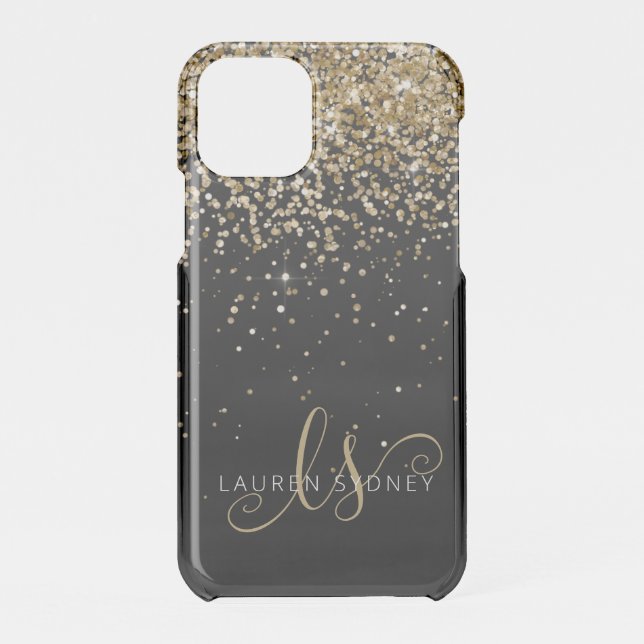Gold Glitter Glam Monogram Name Uncommon iPhone Case (Back)