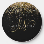 Gold Glitter Glam Monogram Name Wireless Charger (Front)