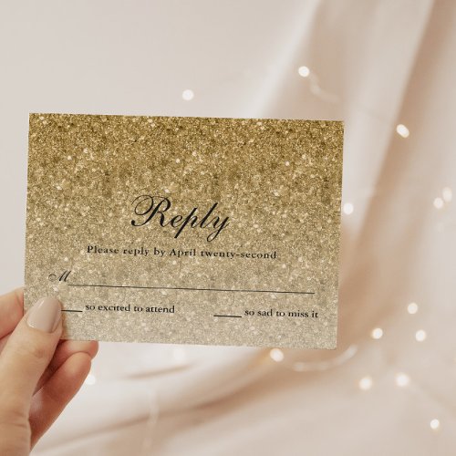 Gold Glitter Glam Personalized Reply Card