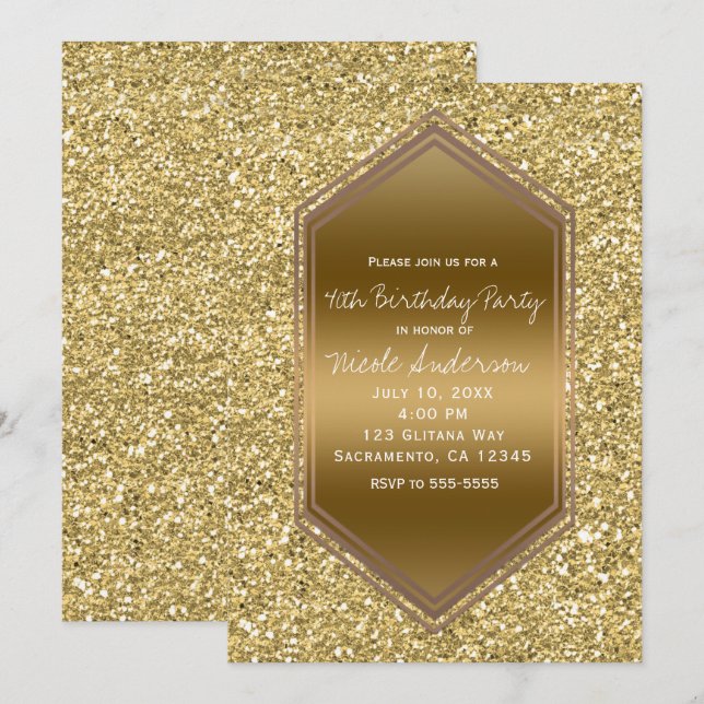 Gold Glitter Glam Shine Birthday Party Any Event Invitation (Front/Back)