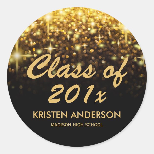 Gold Glitter Glam Sparkle Class Of 2018 Graduation Classic Round Sticker