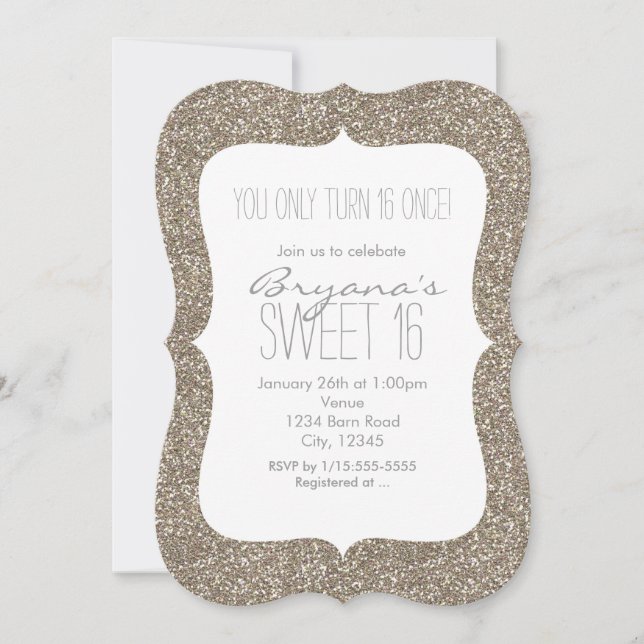 Gold Glitter Glam Sweet 16 Birthday Invitations (Front)