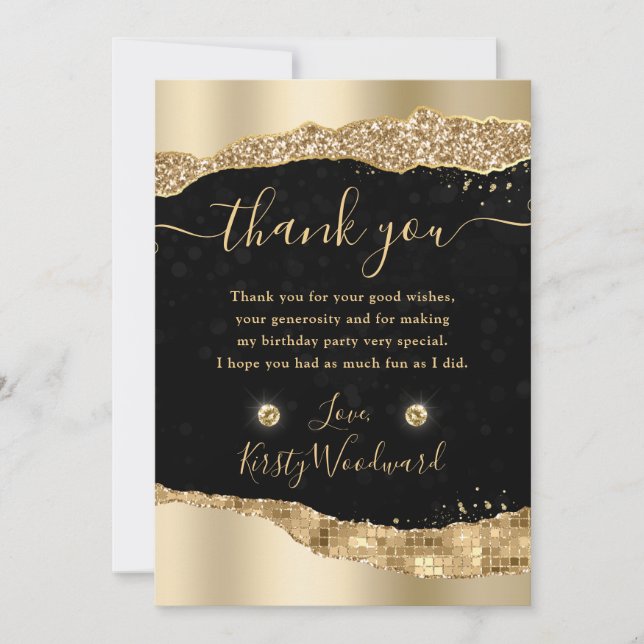 Gold Glitter Glam Tears Edges Birthday Thank You Card (Front)